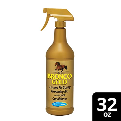 Farnam Bronco Gold Horse Fly Spray, Grooming Aid, Coat Conditioner, 32 Ounces, Quart Spray