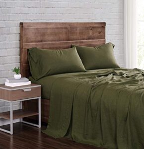 brooklyn loom flax linen sheet set, king, olive green