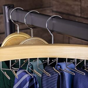 HANGERWORLD Hanging Tie Holder Organizer Rack - Premium Wooden Tie Hanger with 24 Folding Accessory Hooks for Closet Space Saving
