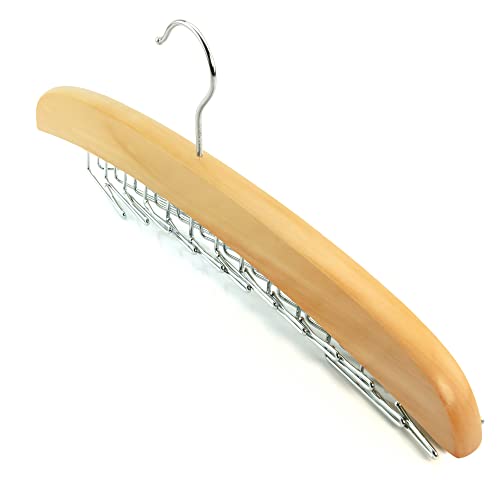 HANGERWORLD Hanging Tie Holder Organizer Rack - Premium Wooden Tie Hanger with 24 Folding Accessory Hooks for Closet Space Saving