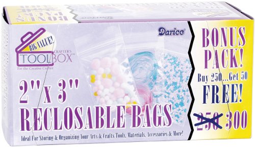 Darice 1115-09 Plastic Reclosable Storage Bags, 2 by 3-Inch, Clear, 300 Bags Per Box