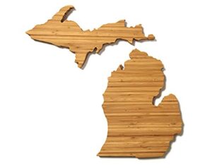 aheirloom: the original michigan state shaped serving & cutting board. (as seen in o magazine, good morning america, real simple, brides, knot.) made in the usa from organic bamboo, large 15"