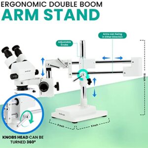 AmScope SM-4BZ-80S Professional Binocular Stereo Zoom Microscope, WH10x Eyepieces, 3.5X-90X Magnification, 0.7X-4.5X Zoom Objective, 80-Bulb LED Ring Light, Double-Arm Boom Stand, 90V-265V, Includes 0.5x and 2.0x Barlow Lenses