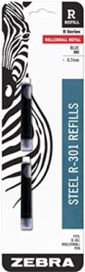 zebra r-301 stainless steel rollerball pen refill, blue ink, 2-count