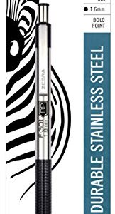 Zebra Pen F-301 Retractable Ballpoint Pen, Stainless Steel Barrel, Bold Point, 1.6mm, Black Ink, 1-Pack