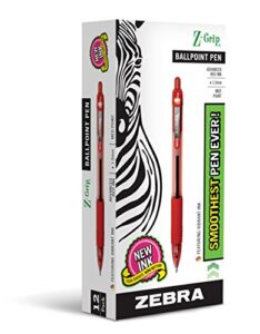 zebra pen z-grip retractable ballpoint pen, medium point, 1.0mm, red ink, 12-count