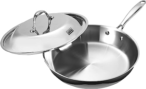 Cooks Standard Stainless Steel Frying Pan 12 Inch, Multi-Ply Full Clad Wok Stir-Fry Cooking Pans with Dome Lid, Stay-Cool Handle, Dishwasher Safe, Oven Safe 500°F, Silver