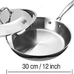 Cooks Standard Stainless Steel Frying Pan 12 Inch, Multi-Ply Full Clad Wok Stir-Fry Cooking Pans with Dome Lid, Stay-Cool Handle, Dishwasher Safe, Oven Safe 500°F, Silver