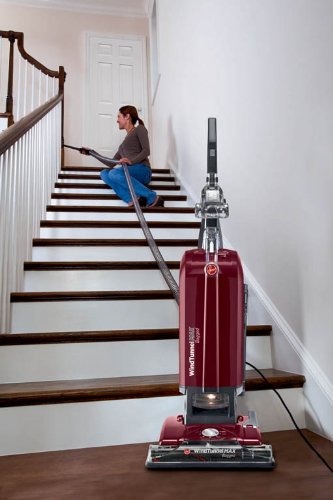 Hoover WindTunnel Max Bagged Upright Vacuum Cleaner, with HEPA Media Filtration, 30ft. Power Cord, UH30600, Red