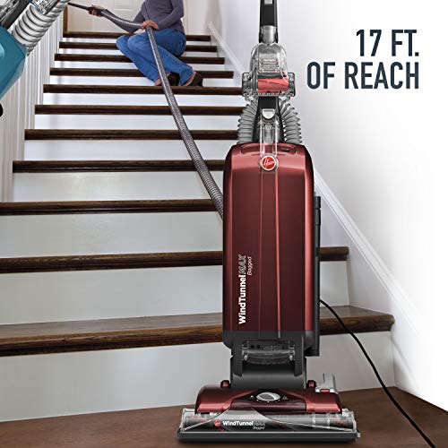 Hoover WindTunnel Max Bagged Upright Vacuum Cleaner, with HEPA Media Filtration, 30ft. Power Cord, UH30600, Red