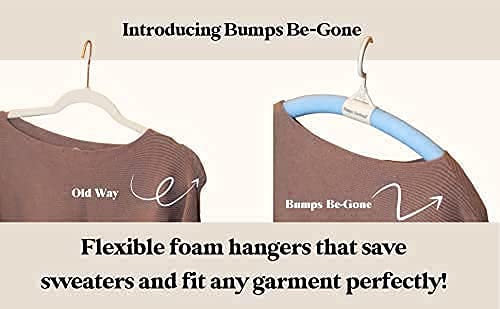 Feel Kozi No Bumps Hangers - Sweater Hangers No Shoulder Bump - Padded Hangers and Foam Hangers for Wet Clothes - No Slip Hangers for Jerseys - Flexible, Bendable