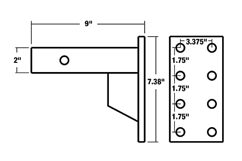 Buyers Products PM87 3-Position Pintle Hook Mount, Black, 9 in. Shank