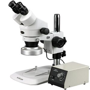 amscope sm-1bn-80m professional binocular stereo zoom microscope, wh10x eyepieces, 7x-45x magnification, 0.7x-4.5x zoom objective, 80-bulb led ring light, pillar stand, 110v-240v