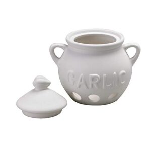 HIC Harold Import Co. Garlic Clove Keeper White Vented Ceramic Storage Container With Lid, 5.25" x 5.5"/16 oz