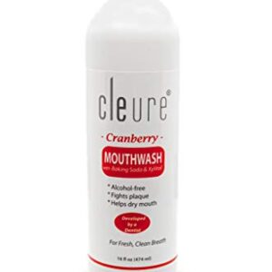 Cleure Alcohol Free Mouthwash with Xylitol and Baking Soda, Cranberry, 16 oz