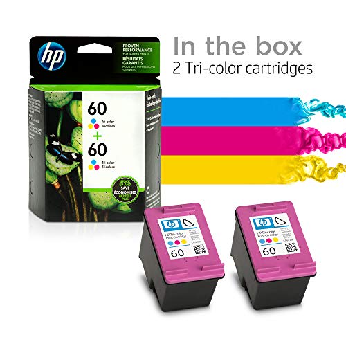 HP 60 | 2 Ink Cartridges | Tri-color | Works with HP DeskJet D2500 Series, F2430, F4200 Series, F4400 Series, HP ENVY 100, 110, 111, 114, 120, HP Photosmart C4600 Series, C4700 Series, D110a |CC643WN