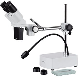 amscope se400x professional binocular stereo microscope, wf5x and wf10x eyepieces, 5x and 10x magnification, 1x objective, led lighting, boom-arm stand, 110v-120v