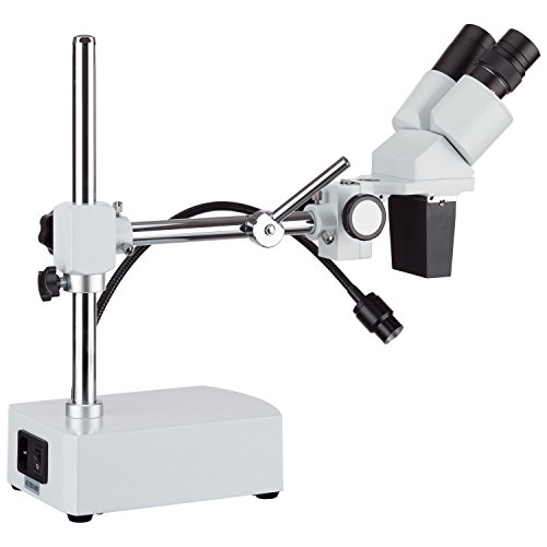 AmScope SE400X Professional Binocular Stereo Microscope, WF5x and WF10x Eyepieces, 5X and 10X Magnification, 1X Objective, LED Lighting, Boom-Arm Stand, 110V-120V