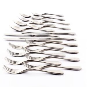 knork original collection cutlery utensils 18/10 stainless steel flatware set, 20 piece, matte silver