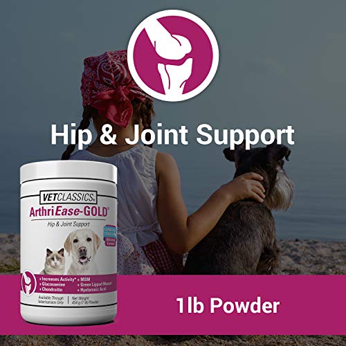 Vet Classics ArthriEase-Gold Hip & Joint Support for Dogs, Cats– Pet Health Supplement Powder – Alleviates Aches, Discomfort – For Flexibility, Healthy Joint Function – Antioxidants – 1 Lb.