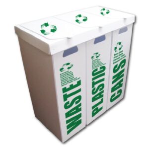 victorystore 3-in-1 recycle bin set - waste/plastic/cans - large 36.5 gallon capacity ea
