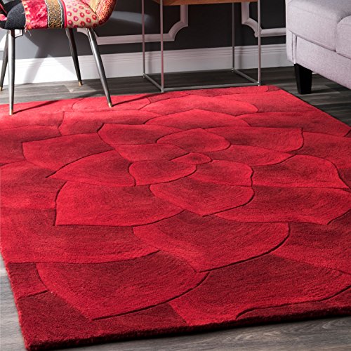 nuLOOM Gol Hand Tufted Wool Floral Area Rug, 5' x 8', Red