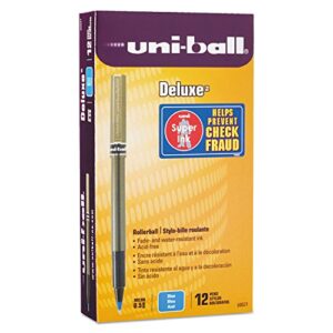 uni-ball deluxe rollerball pens, micro point, blue ink, 12/pack (60027)