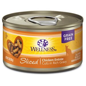 wellness complete health natural grain free wet canned cat food, sliced chicken entree, 3-ounce can (pack of 24)