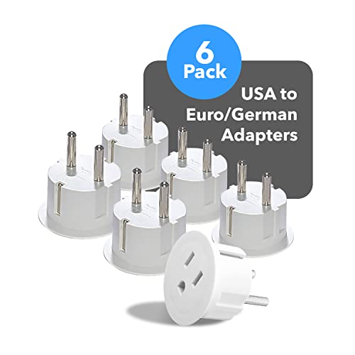 OREI American USA to European Schuko Germany Plug Adapters CE Certified Heavy Duty - 6 Pack - Perfect for Travelling with Cell Phones, Laptops, Cameras & More