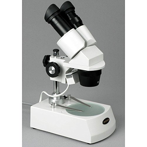 AmScope SE305-P Binocular Stereo Microscope, WF10x Eyepieces, 10X and 30X Magnification, 1X and 3X Objectives, Upper and Lower Halogen Lighting, Reversible Black/White Stage Plate, Pillar Stand, 120V