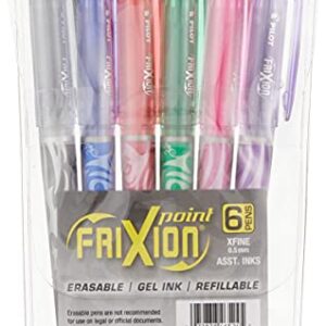 PILOT FriXion Point Erasable & Refillable Gel Ink Pens, Extra Fine Point, Black/Blue/Red/Green/Pink/Purple Inks, 6-Pack Pouch (46524)