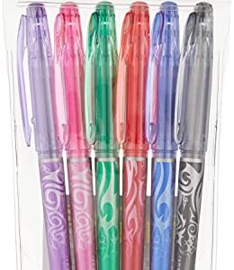 PILOT FriXion Point Erasable & Refillable Gel Ink Pens, Extra Fine Point, Black/Blue/Red/Green/Pink/Purple Inks, 6-Pack Pouch (46524)