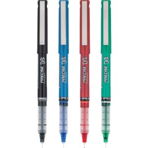 PILOT Precise V5 Stick Liquid Ink Rolling Ball Stick Pens, Extra Fine Point (0.5mm) Black/Blue/Red/Green Inks, 4-Pack (94202)