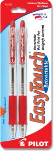 pilot easytouch refillable & retractable ballpoint pens, medium point, red ink, 2-pack (32262)