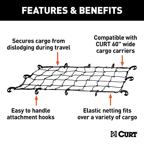 CURT 18202 43 x 24-Inch Elastic Cargo Net with Hooks for Hitch Carrier