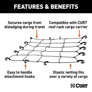 CURT 18200 44 x 38-Inch Elastic Cargo Net with Hooks for Roof Basket