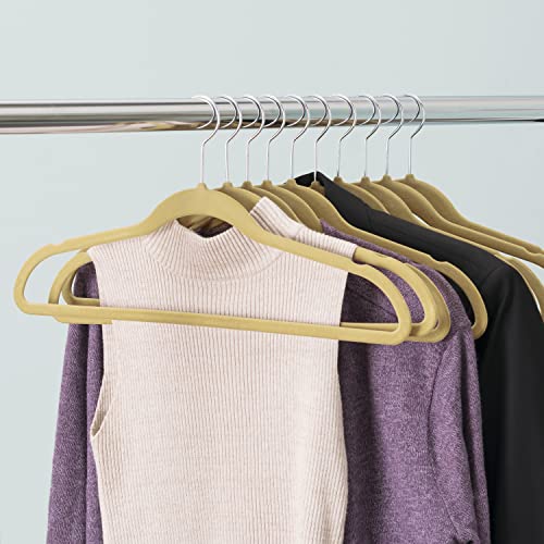 Home Basics Velvet Clothes Hangers (Pack of 10), Camel Felt Hangers for Tops, Jackets, Dresses, and Pants | Contoured Hangers with Notches | Ultra-Thin Space Saving Clothes Hangers