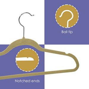 Home Basics Velvet Clothes Hangers (Pack of 10), Camel Felt Hangers for Tops, Jackets, Dresses, and Pants | Contoured Hangers with Notches | Ultra-Thin Space Saving Clothes Hangers