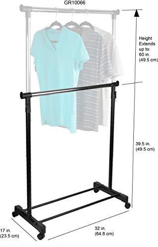 Sunbeam Garment Hanging Clothing Rack on Wheels, Black and Silver