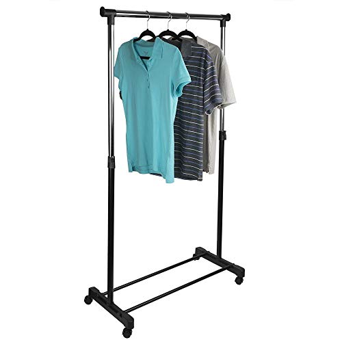 Sunbeam Garment Hanging Clothing Rack on Wheels, Black and Silver