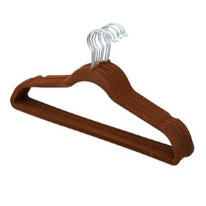 home basics velvet clothes hangers (pack of 10), brown felt hangers for tops, jackets, dresses, and pants | contoured hangers with notches | ultra-thin space saving clothes hangers