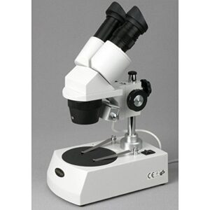 AmScope SE306-PZ Binocular Stereo Microscope, WF10x and WF20x Eyepieces, 20X/40X/80X Magnification, 2X and 4X Objectives, Upper and Lower Halogen Lighting, Reversible Black/White Stage Plate, Pillar Stand, 120V