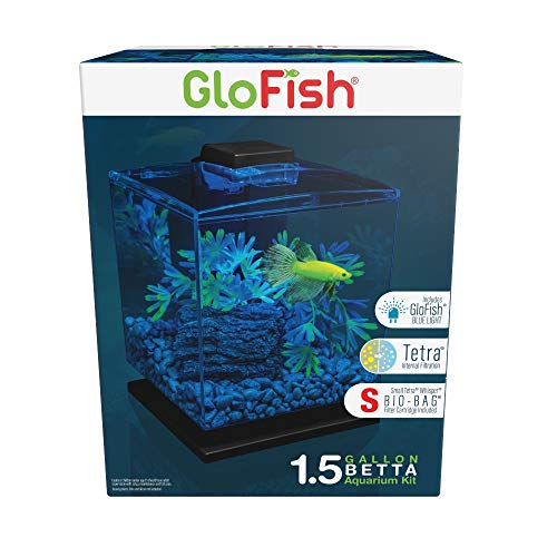 Tetra GloFish Betta Aquarium Kit 1.5 Gallons, Easy Setup and Maintenance, Perfect Starter Tank,Black/Clear