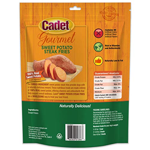 Cadet Gourmet Sweet Potato Fries Dog Treats - Healthy & Natural Sweet Potato Dog Training Treats for Small & Large Dogs - Inspected & Tested in USA (1 lb.)