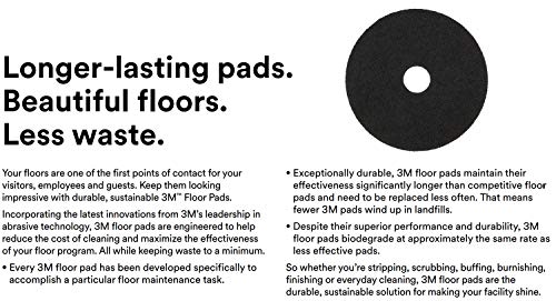 3M Black Stripper Floor Pad 7200, 14", 5/Case, Used with Water-based Floor Finish Stripping Solutions, Remove Soiled Floor Finishes and Sealers