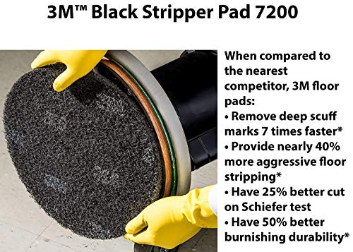3M Black Stripper Floor Pad 7200, 14", 5/Case, Used with Water-based Floor Finish Stripping Solutions, Remove Soiled Floor Finishes and Sealers