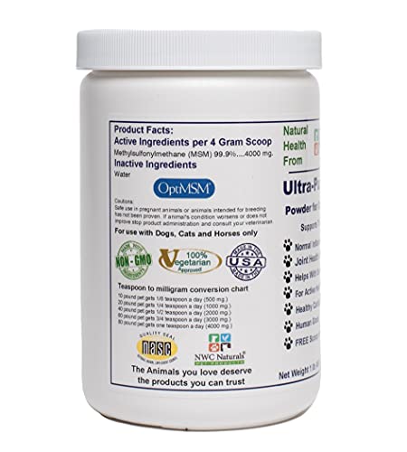 Ultra-Pure MSM for Dogs, Cats & Horses, Supports Hip, Joint and Connective Tissue for Healthy Cartilage and Mobility Opti MSM the Purest in the World by NWC Naturals 1 lb Canister (Model: POWDER)