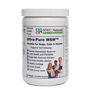ultra-pure msm for dogs, cats & horses, supports hip, joint and connective tissue for healthy cartilage and mobility opti msm the purest in the world by nwc naturals 1 lb canister (model: powder)