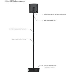 Mount-It! MI-1214 Speaker Stands for Home Theater 5.1 Channel Surround Sound System Satellite Speaker Stands Mounts, Rear and Front, 2 Pairs, 10 lb Capacity, Black