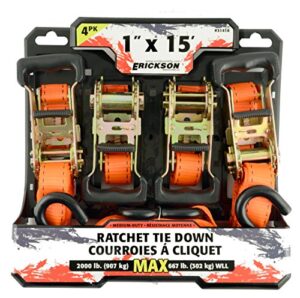 erickson 31416 pro series orange 1" x 15' rubber handle ratcheting tie-down strap, (pack of 4)